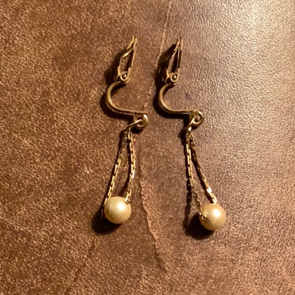Napier Dainty Faux Pearl and Fine Gold Tone Chain Mini Clip Earrings Classic